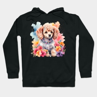 A baby poodle decorated with beautiful watercolor flowers Hoodie